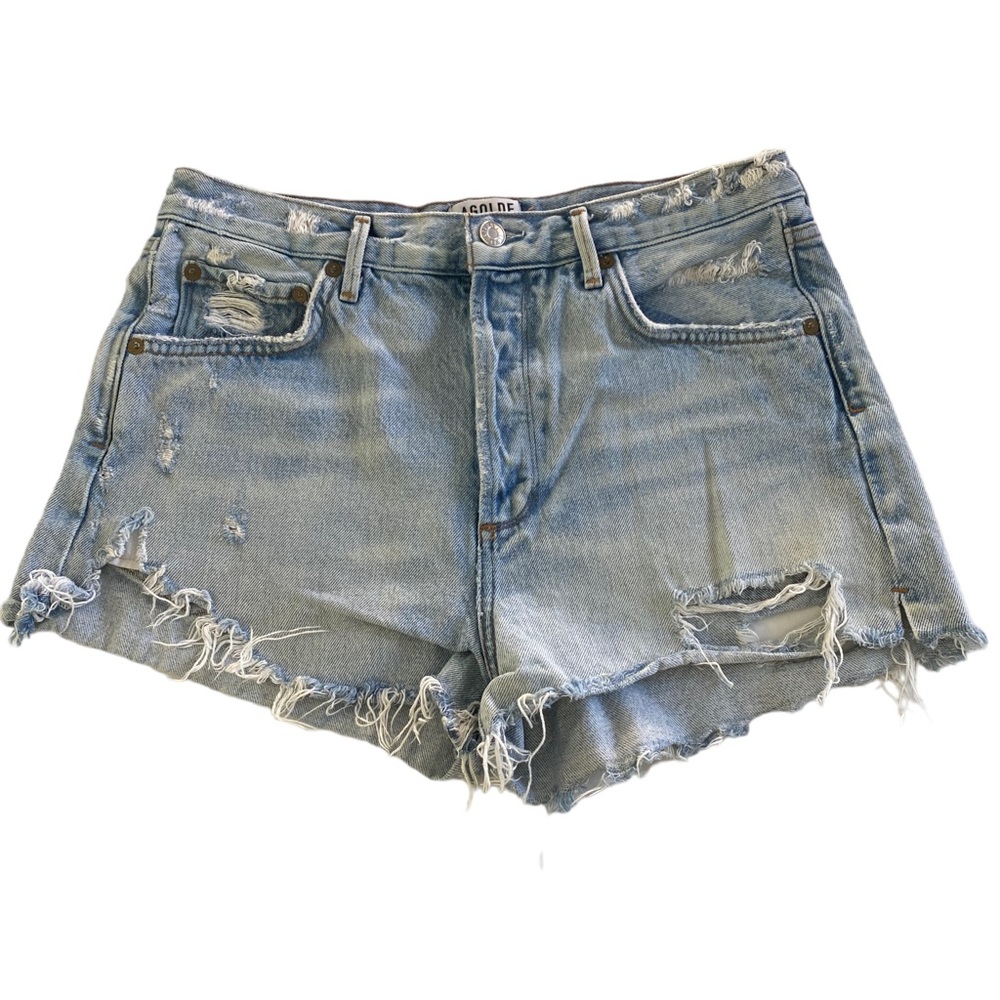 AGOLDE Women’s Blue Distressed High Rise Cut Off Shorts Size:  29